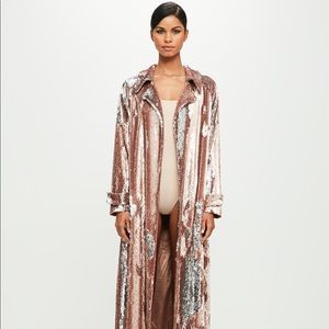 Peace + Love Pink Sequin Long Trench Coat